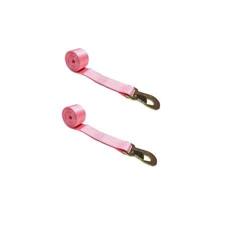 TIE 4 SAFE 2" x 10' Wheel Lasso Lift Strap w/ Flat Snap Hook Tow Dolly Pink, 2PK TWS21-2510-M3-PK-C-2